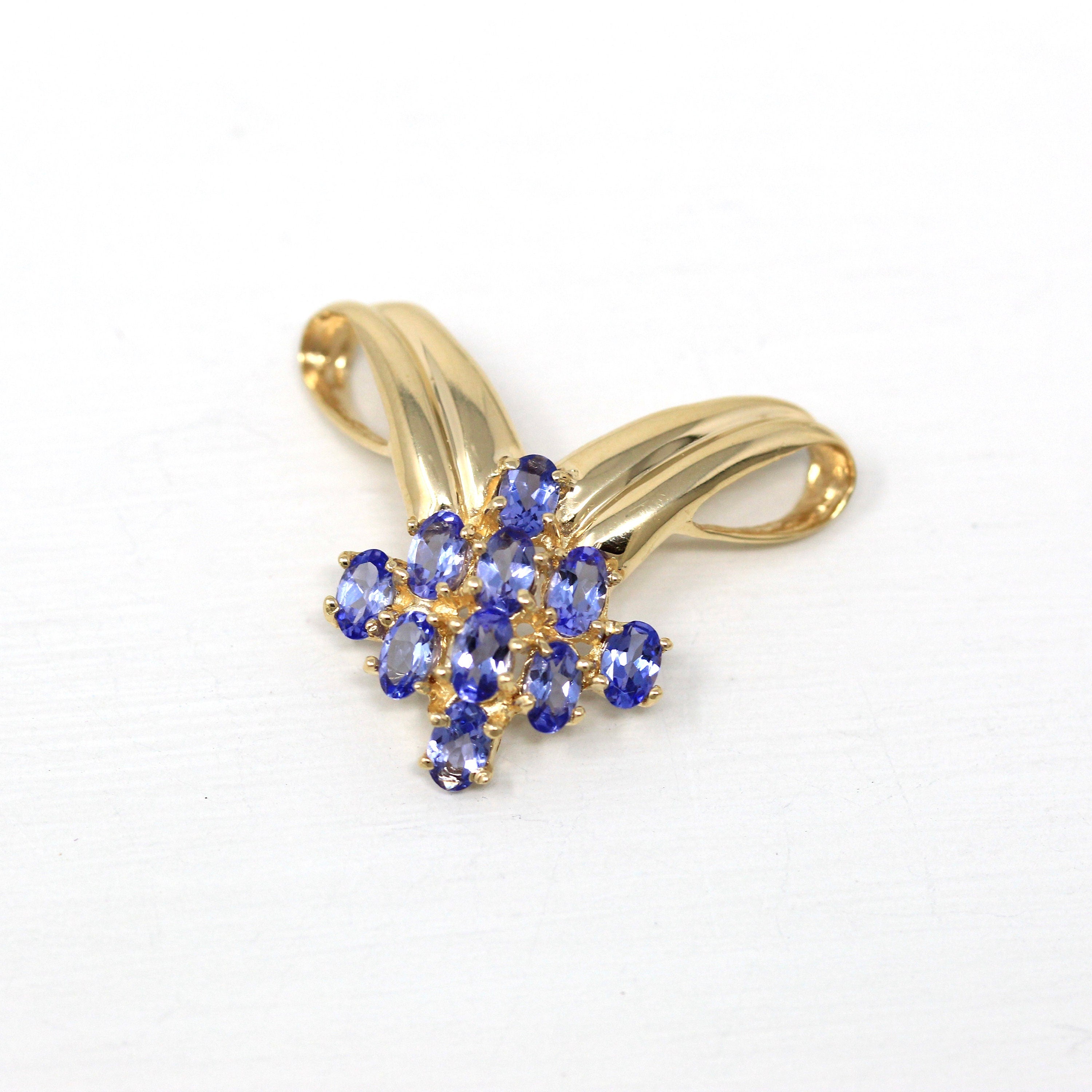 Genuine Tanzanite Charm - Estate 14k Yellow Gold Oval Faceted 2.10 CTW Gemstones Pendant - Modern Circa 1990s Era Statement Fine 90s Jewelry