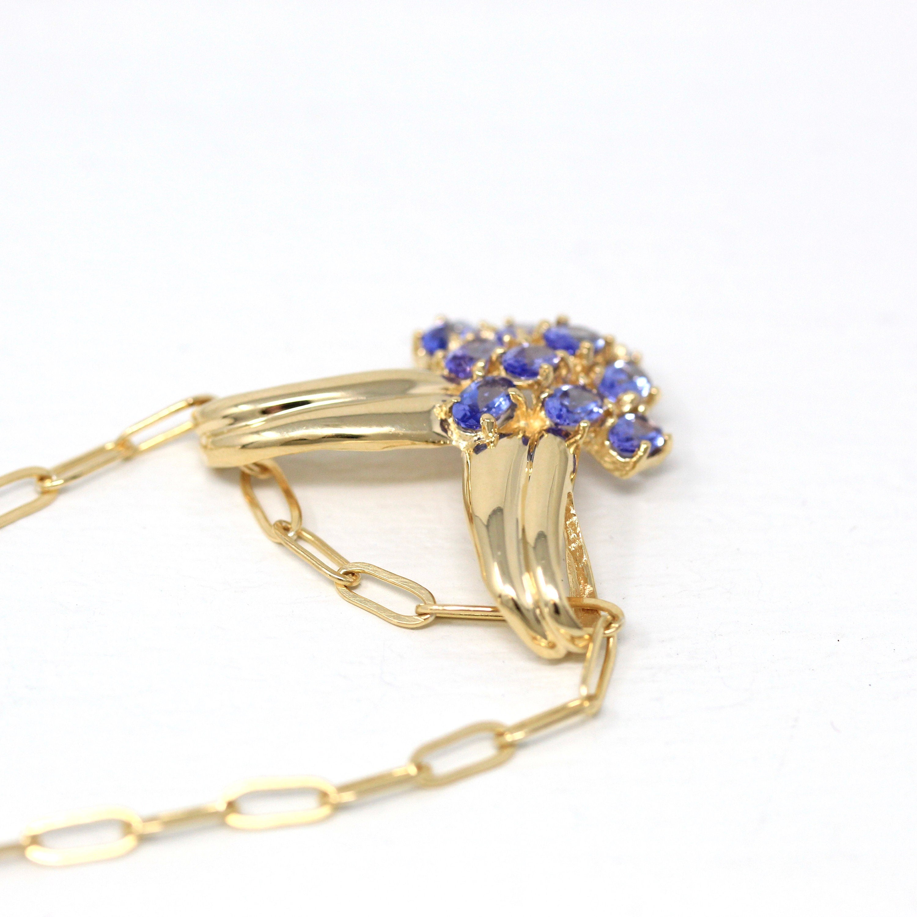 Genuine Tanzanite Charm - Estate 14k Yellow Gold Oval Faceted 2.10 CTW Gemstones Pendant - Modern Circa 1990s Era Statement Fine 90s Jewelry