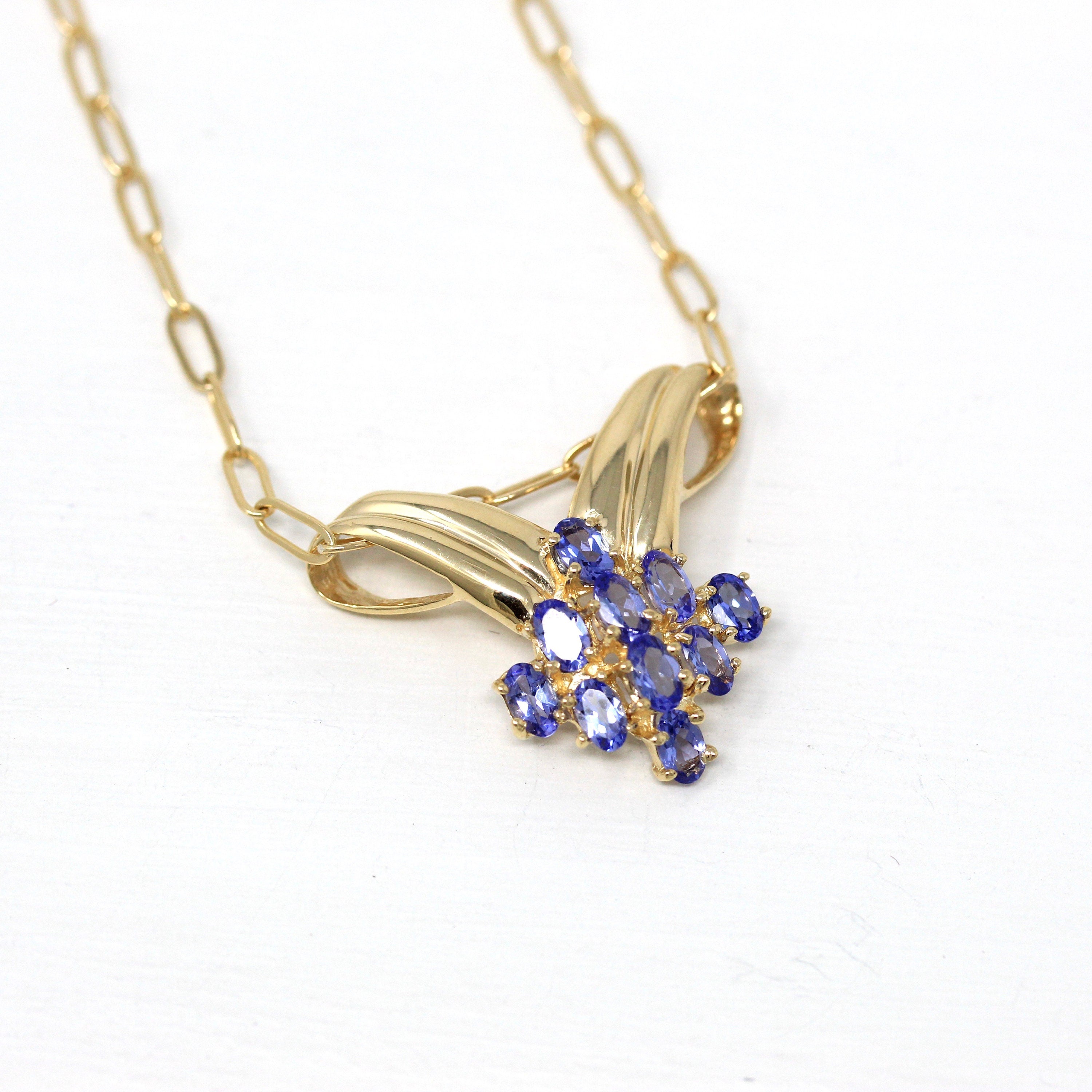 Genuine Tanzanite Charm - Estate 14k Yellow Gold Oval Faceted 2.10 CTW Gemstones Pendant - Modern Circa 1990s Era Statement Fine 90s Jewelry