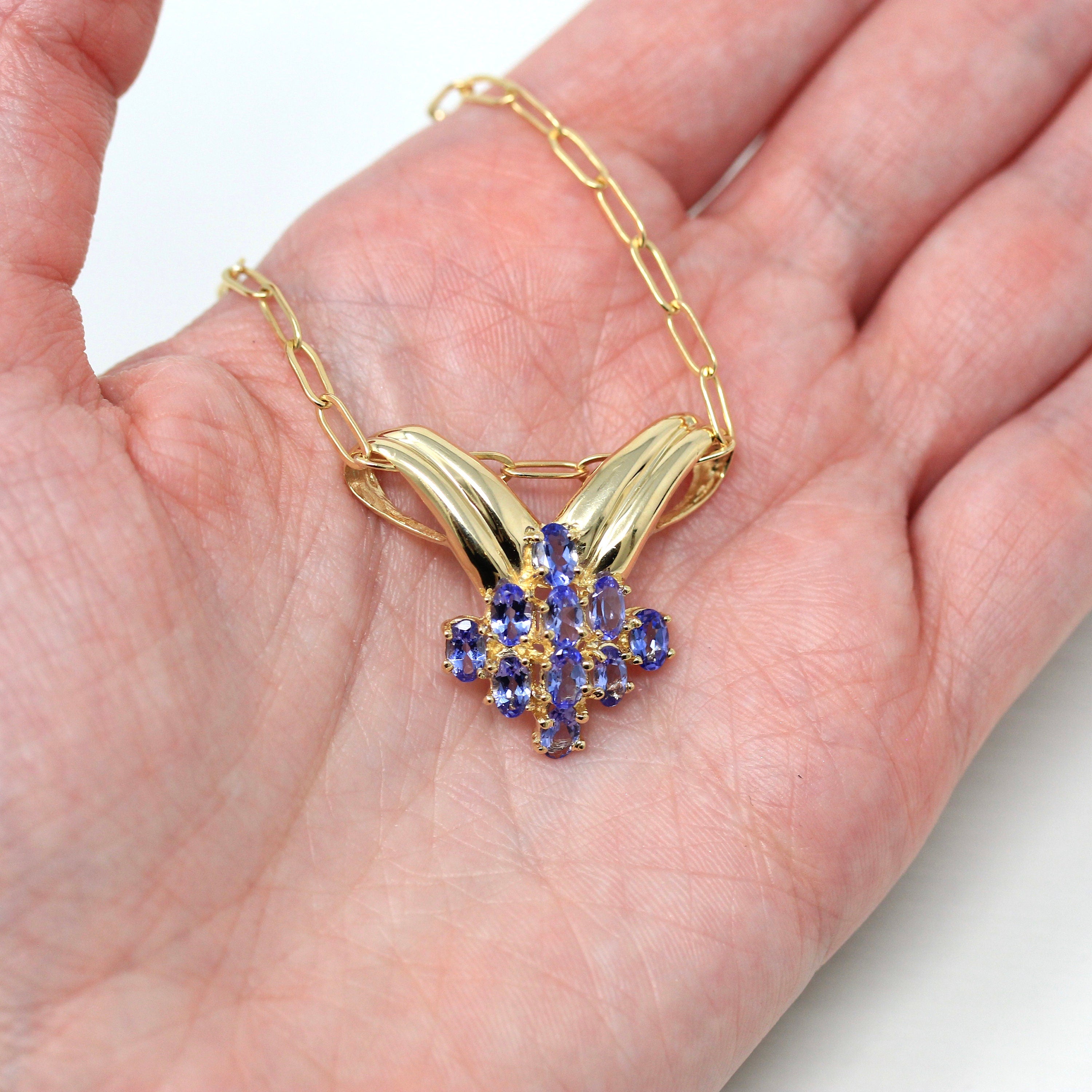 Genuine Tanzanite Charm - Estate 14k Yellow Gold Oval Faceted 2.10 CTW Gemstones Pendant - Modern Circa 1990s Era Statement Fine 90s Jewelry