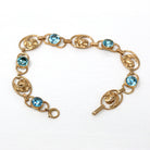 Genuine Zircon Bracelet - Retro 14k Yellow Gold Round Faceted Blue 6.05 CTW Gemstones - Vintage Circa 1940s Era Leaf Motifs Fine 40s Jewelry