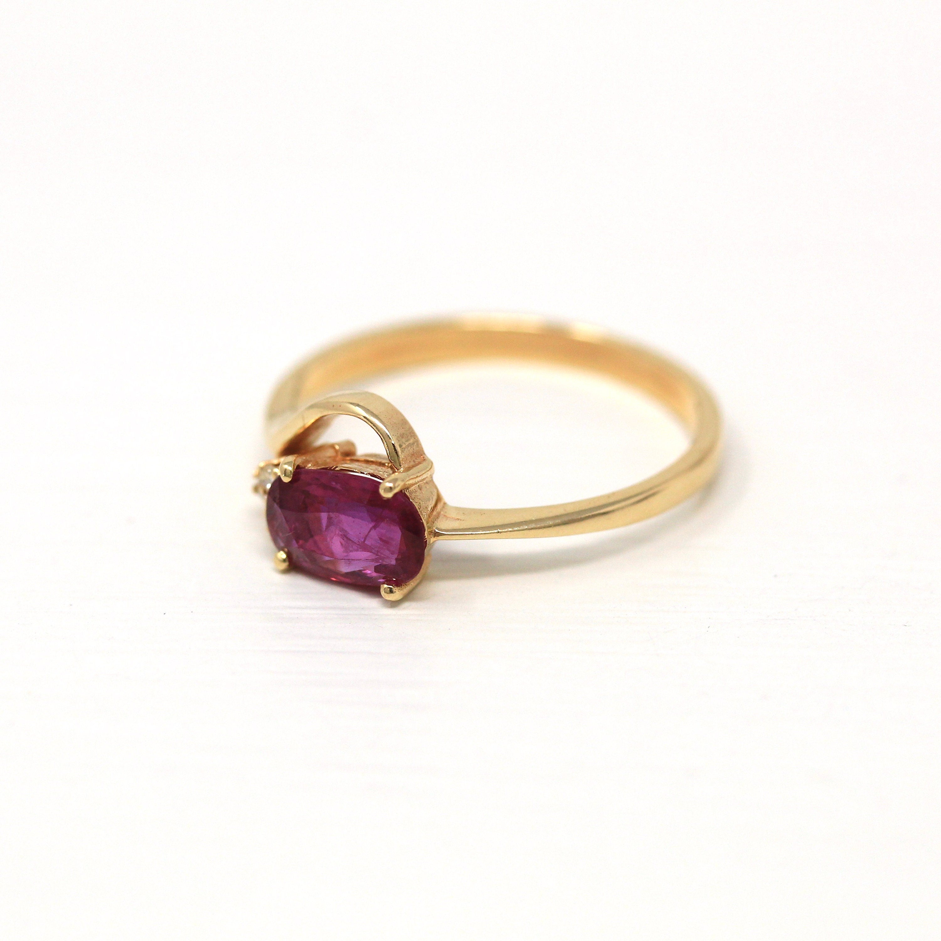 Ruby & Diamond Ring - Estate 14k Yellow Gold Oval Faceted 1.32 CT Gemstone - Vintage Circa 1990s Era Size 6 1/2 July Birthstone Fine Jewelry