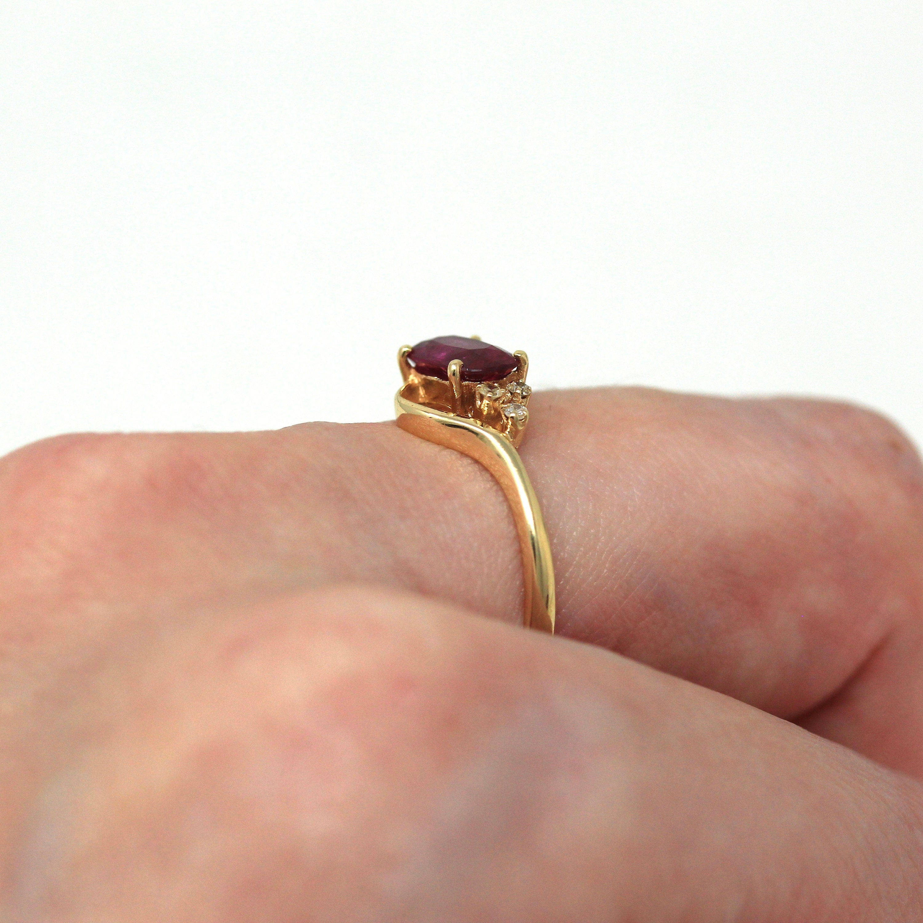 Ruby & Diamond Ring - Estate 14k Yellow Gold Oval Faceted 1.32 CT Gemstone - Vintage Circa 1990s Era Size 6 1/2 July Birthstone Fine Jewelry