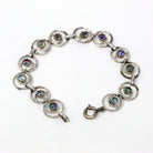 Vintage Iris Glass Bracelet - Retro Silver Tone Rainbow Art Glass Faceted Stones - Vintage Circa 1940s Era Fashion Accessory Jewelry