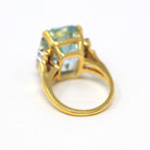 Sale - Aquamarine & Diamond Ring - Estate 14k Yellow Gold Emerald Cut 16.07 CT Blue Gem - Modern Size 6 3/4 Diamond Fine Cocktail Jewelry