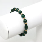 Genuine Malachite Bracelet - Vintage 12k Gold Filled Beaded Style Spherical Banded Green Gemstones - Retro 1970s Era Round Gem 70s Jewelry