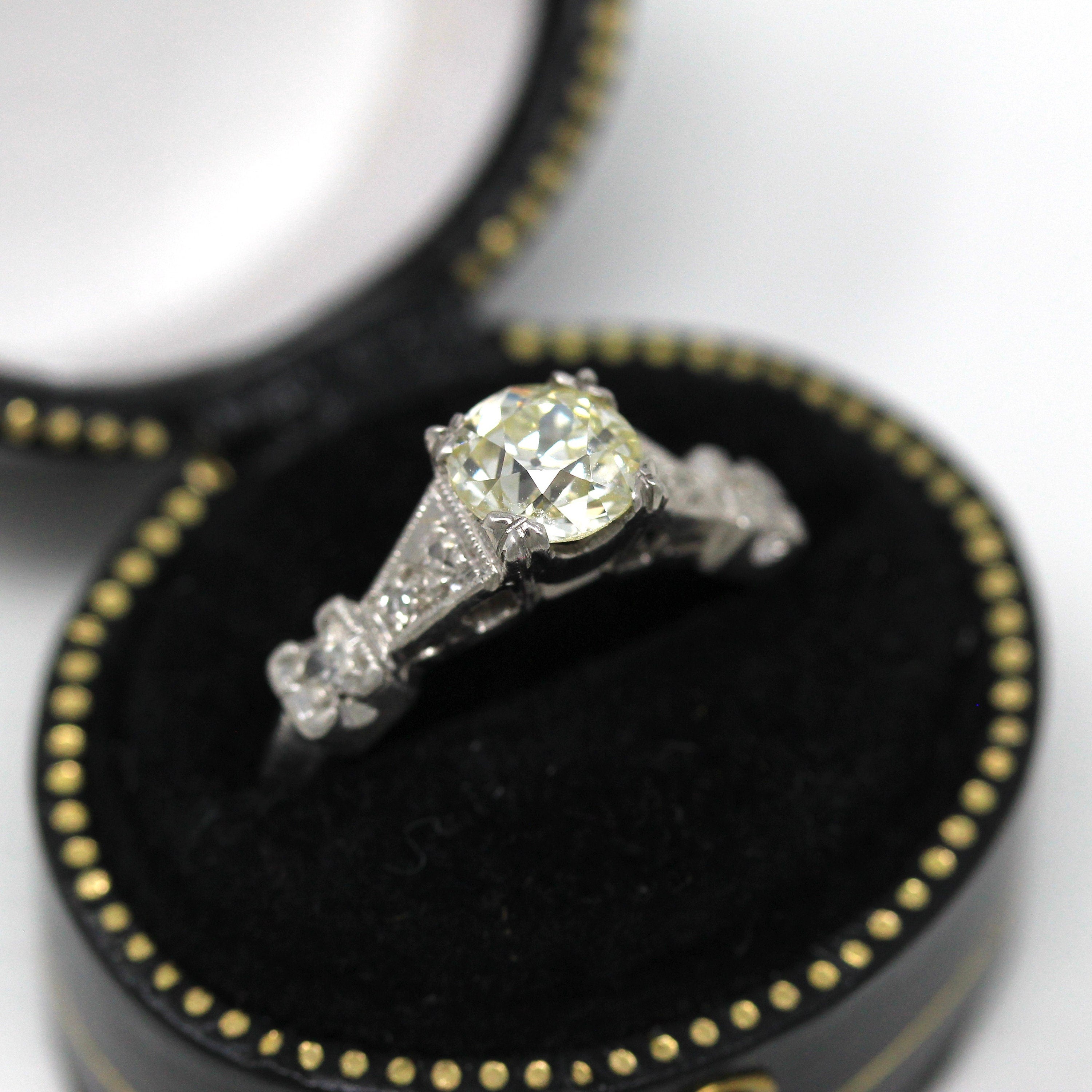 Sale - Vintage Engagement Ring - Platinum Art Deco Era .90 Carat Old European Cut Diamond - 1930s Size 6 Appraisal Cathedral 30s OEC Jewelry