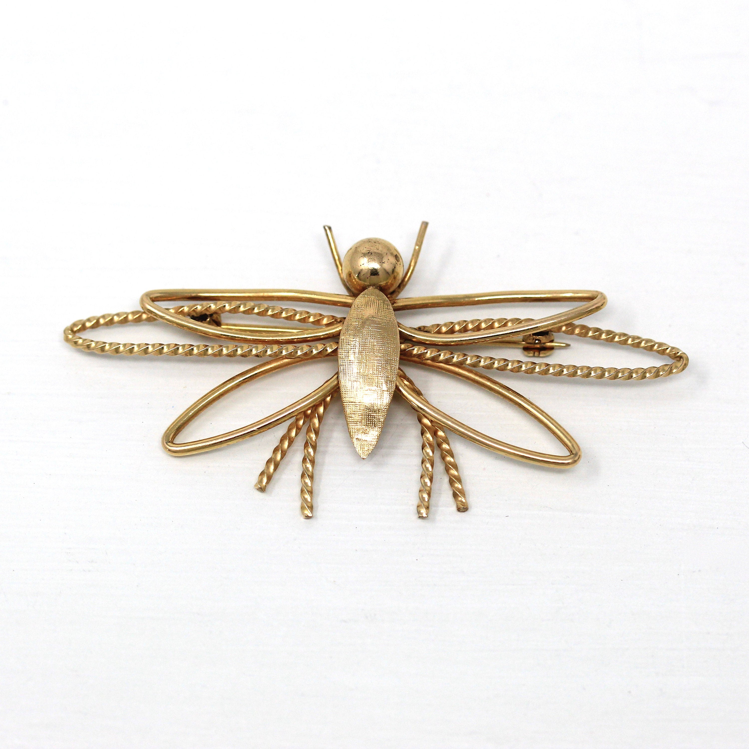 Sale - Vintage Bug Brooch - Retro 12k Gold Filled Flying Winged Insect Figural Pin - Circa 1960s Statement Fashion Accessory Wells Jewelry