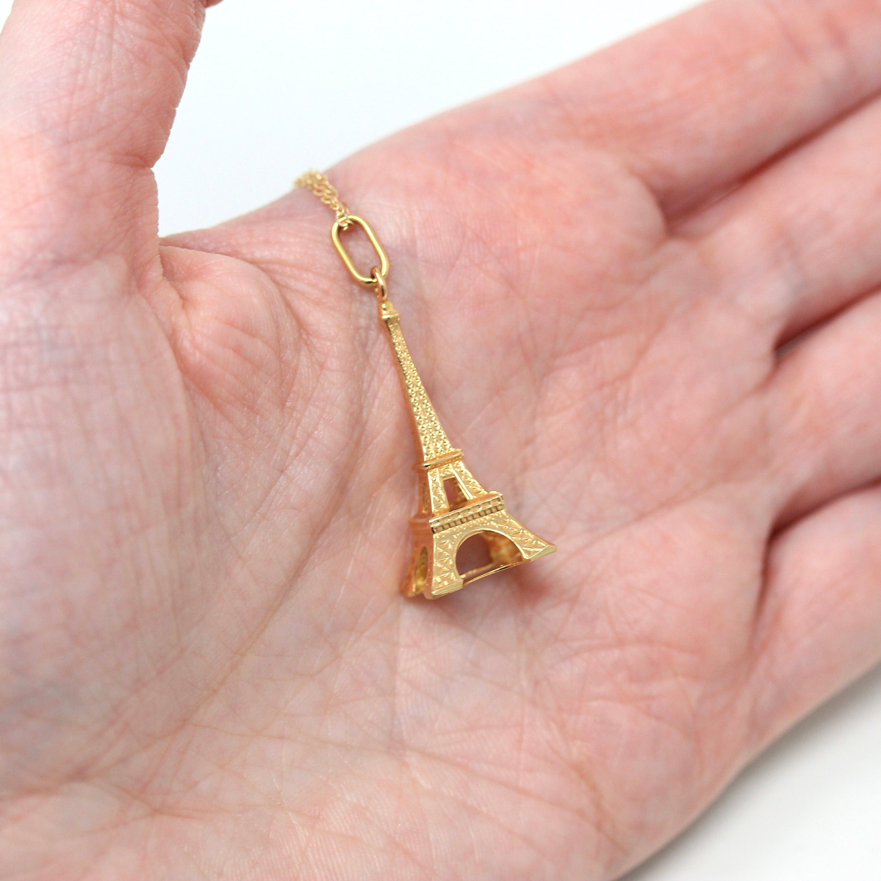 Eiffel tower 14k solid cheapest gold pendant