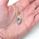 Sale - Genuine Topaz Necklace - Modern 14k Yellow Gold Faceted Sky Blue Gemstone - Estate Circa 2000's Era Diamond Gems Pendant Fine Jewelry