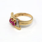 Created Ruby Ring - Vintage Retro Era 10k Yellow & White Gold Two Tone - Circa 1940s Toi Et Moi Size 5 3/4 July Birthstone 40s Fine Jewelry