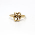 Diamond Flower Ring - Retro 14k Yellow Gold Round Faceted .02 CT Gem - Vintage Circa 1970s Era Size 6 April Birthstone Fine Floral Jewelry