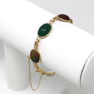 Vintage Scarab Bracelet - Retro 12k Yellow Gold Filled Carved Genuine Gemstones - Circa 1960s Era Egyptian Revival Style Bloodstone Jewelry