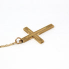 Vintage Cross Necklace - Retro Gold Filled Engraved Initials "K.S." Designs Pendant Charm - Circa 1940s Era Religious Faith 40s Jewelry