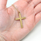 Vintage Cross Necklace - Retro Gold Filled Engraved Initials "K.S." Designs Pendant Charm - Circa 1940s Era Religious Faith 40s Jewelry