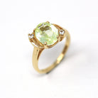 Created Spinel Ring - Retro 10k Yellow Gold Oval Cut Chartreuse Green Statement - Vintage Circa 1940s Size 5 3/4 Unique Fine Jewelry