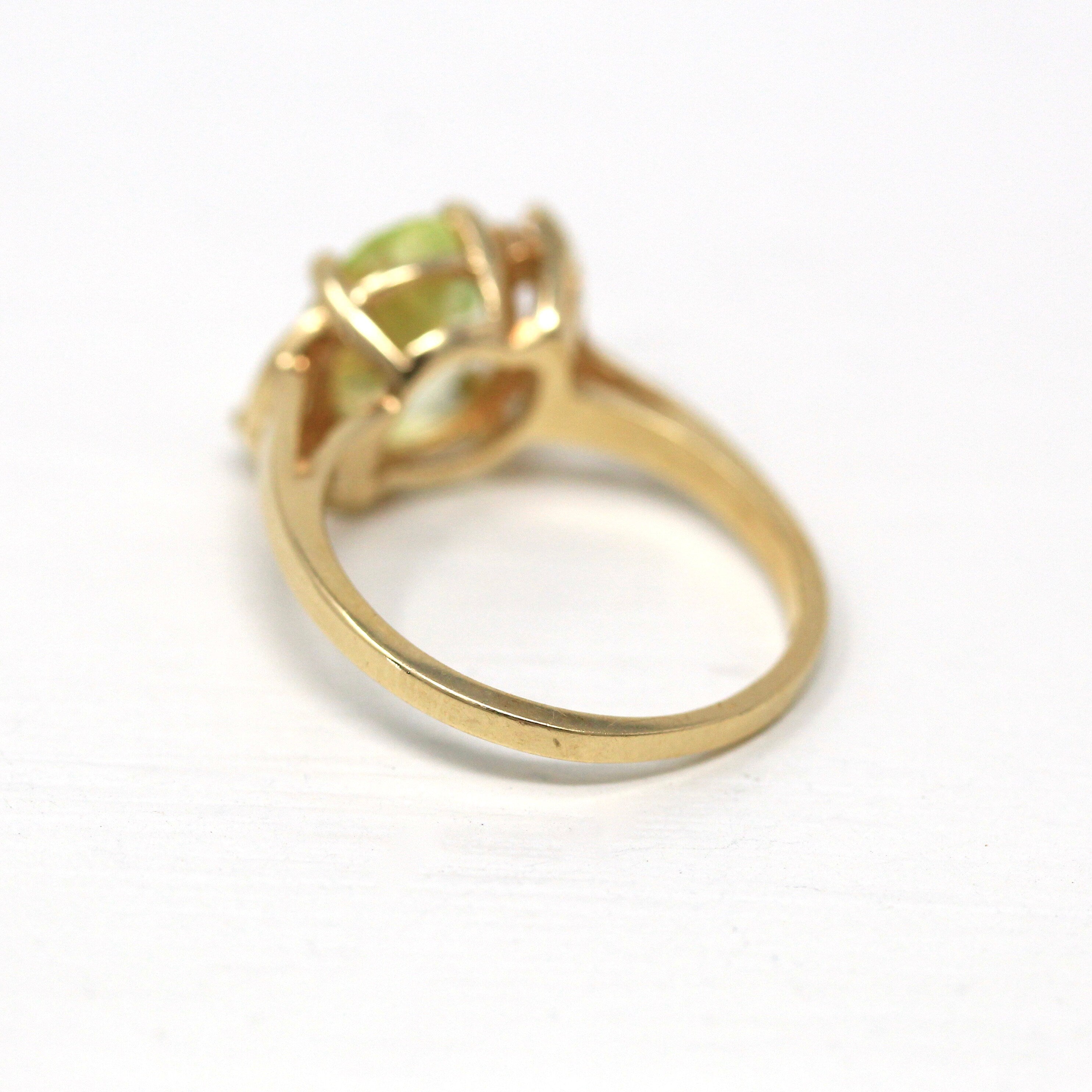 Created Spinel Ring - Retro 10k Yellow Gold Oval Cut Chartreuse Green Statement - Vintage Circa 1940s Size 5 3/4 Unique Fine Jewelry