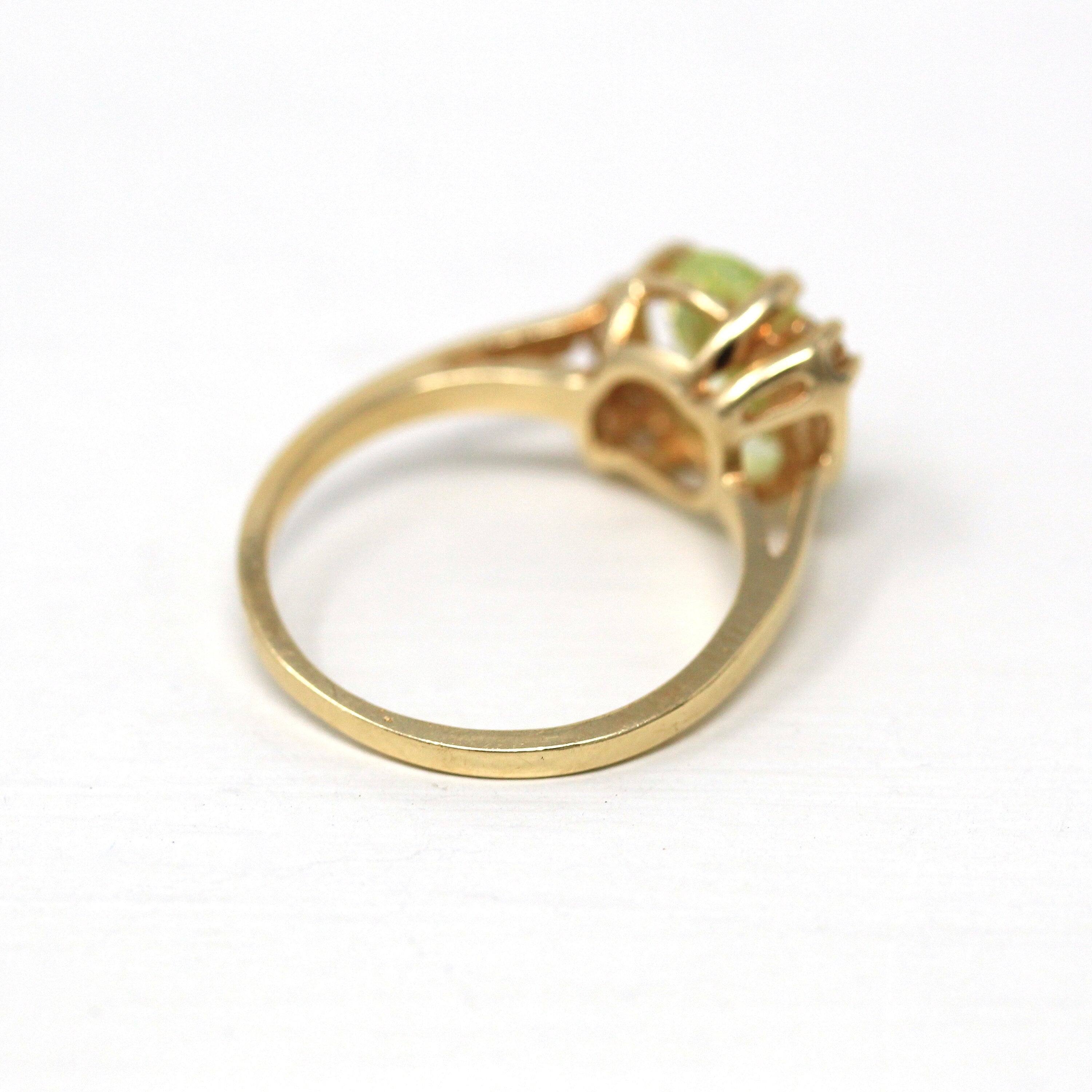 Created Spinel Ring - Retro 10k Yellow Gold Oval Cut Chartreuse Green Statement - Vintage Circa 1940s Size 5 3/4 Unique Fine Jewelry