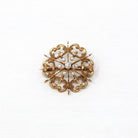 Sale - Antique Starburst Brooch - Edwardian 10k Yellow Gold Genuine .09 CT Old European Diamond Pin - Circa 1910s Era Seed Pearls Jewelry