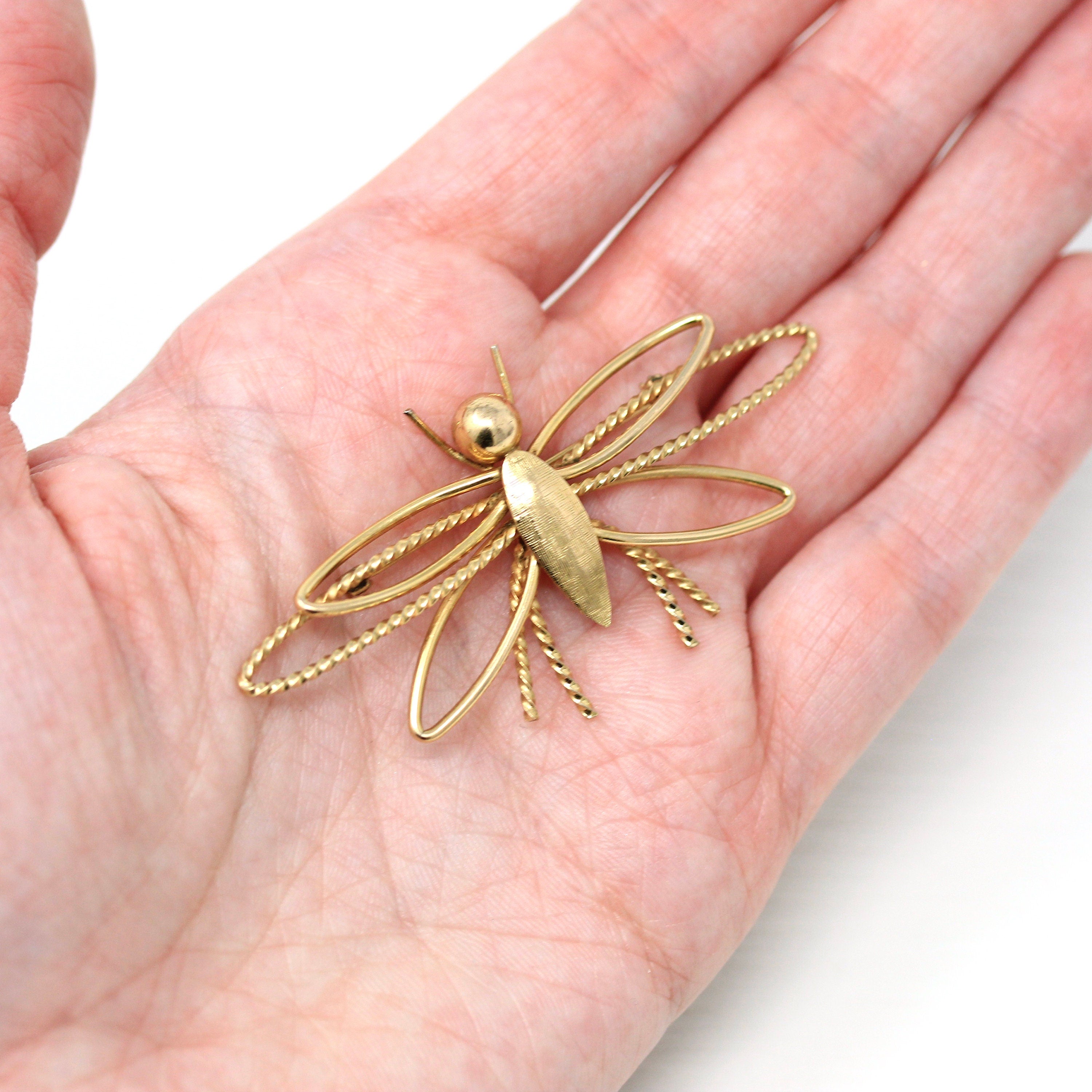 Sale - Vintage Bug Brooch - Retro 12k Gold Filled Flying Winged Insect Figural Pin - Circa 1960s Statement Fashion Accessory Wells Jewelry