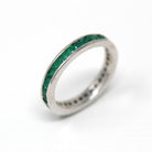 Emerald Eternity Band - 14k White Gold Genuine Green Emerald Gemstone Eternity Ring - Size 8 1/4 Modern Estate Bridal Wedding Fine Jewelry