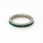 Emerald Eternity Band - 14k White Gold Genuine Green Emerald Gemstone Eternity Ring - Size 8 1/4 Modern Estate Bridal Wedding Fine Jewelry