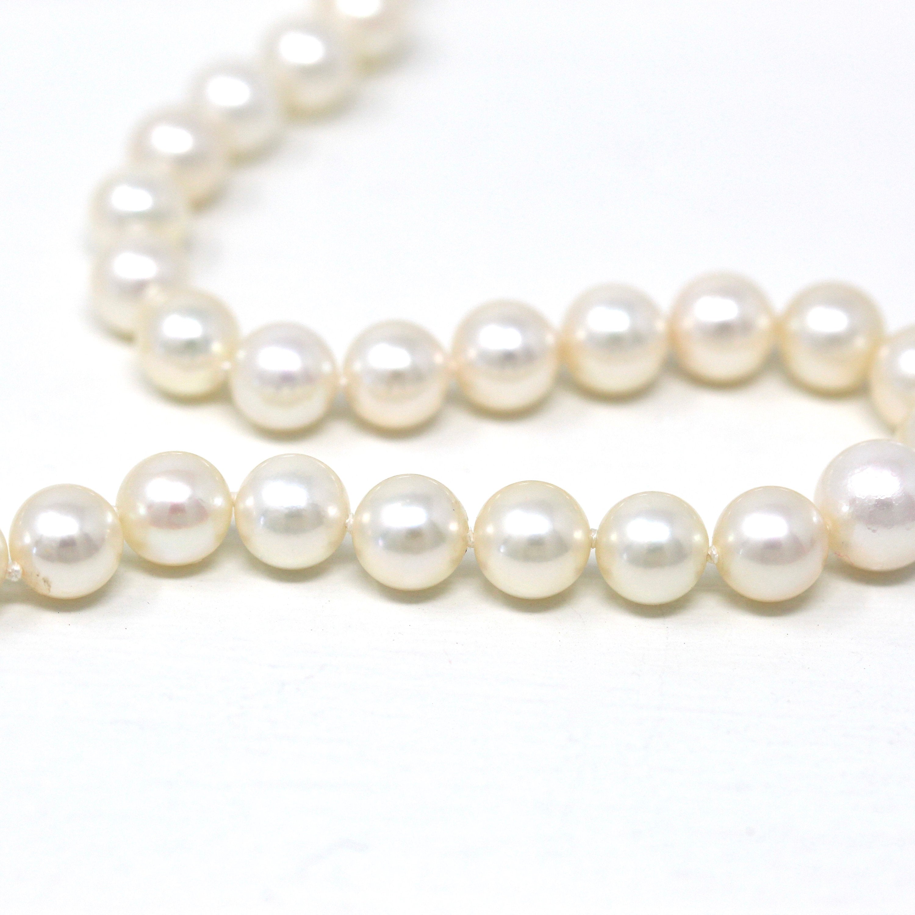 Cultured Pearl Necklace - Modern 14k Yellow Gold Graduated Individually Knotted Strand - Estate Circa 2000s Era 16 1/2 Inches Fine Jewelry