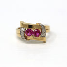 Created Ruby Ring - Vintage Retro Era 10k Yellow & White Gold Two Tone - Circa 1940s Toi Et Moi Size 5 3/4 July Birthstone 40s Fine Jewelry