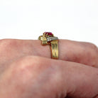 Created Ruby Ring - Vintage Retro Era 10k Yellow & White Gold Two Tone - Circa 1940s Toi Et Moi Size 5 3/4 July Birthstone 40s Fine Jewelry