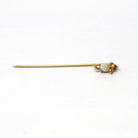 Mouse Stick Pin - Retro 14k Yellow Gold Figural Animal Neckwear - Vintage Circa 1960s Fine Fashion Accessory Genuine Opal Jewelry