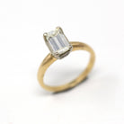 Diamond Engagement Ring - 14k Yellow & White Gold Genuine 1.05 CT Emerald Cut Gem - Circa 1990s Era Solitaire Style Fine GIA Report Jewelry