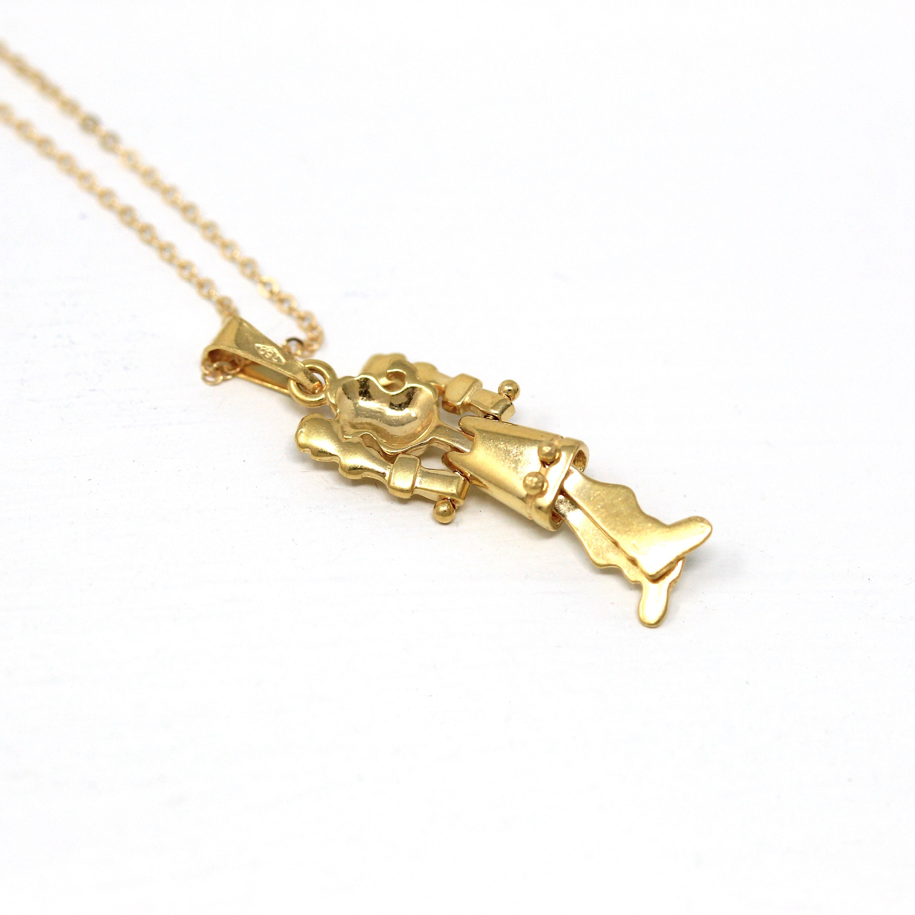 Articulated Popeye Charm - Estate 18k Yellow Gold The Sailor Pendant Necklace - Vintage Circa 1980s Era Italy Domenico Tavanti 80s Jewelry