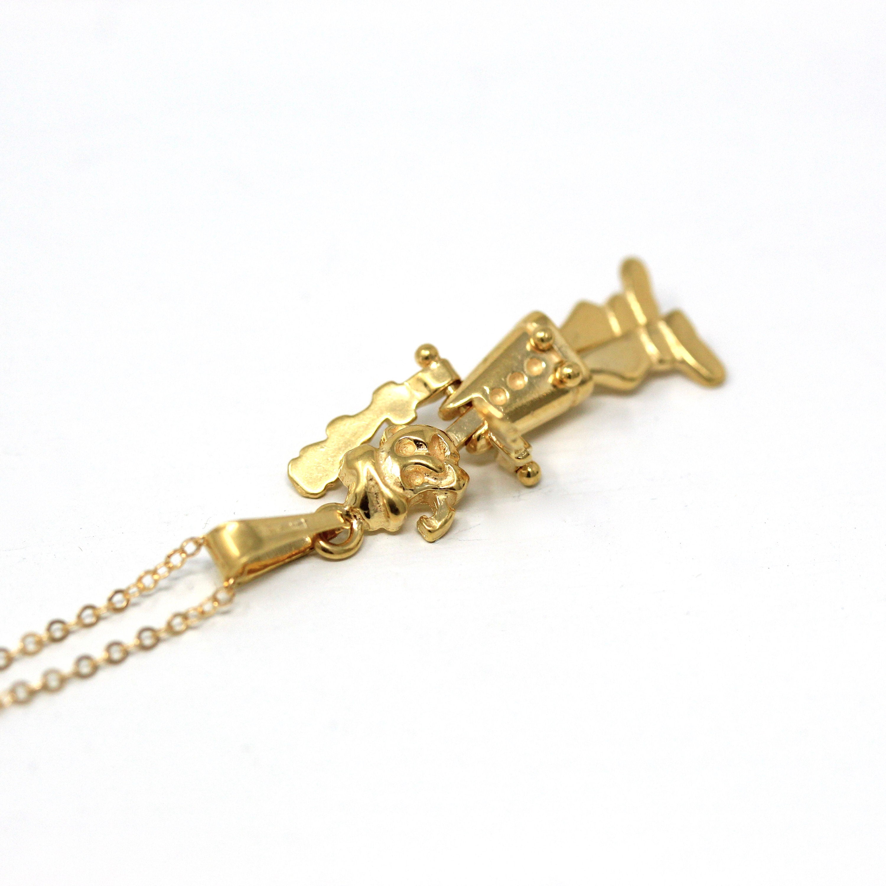 Articulated Popeye Charm - Estate 18k Yellow Gold The Sailor Pendant Necklace - Vintage Circa 1980s Era Italy Domenico Tavanti 80s Jewelry