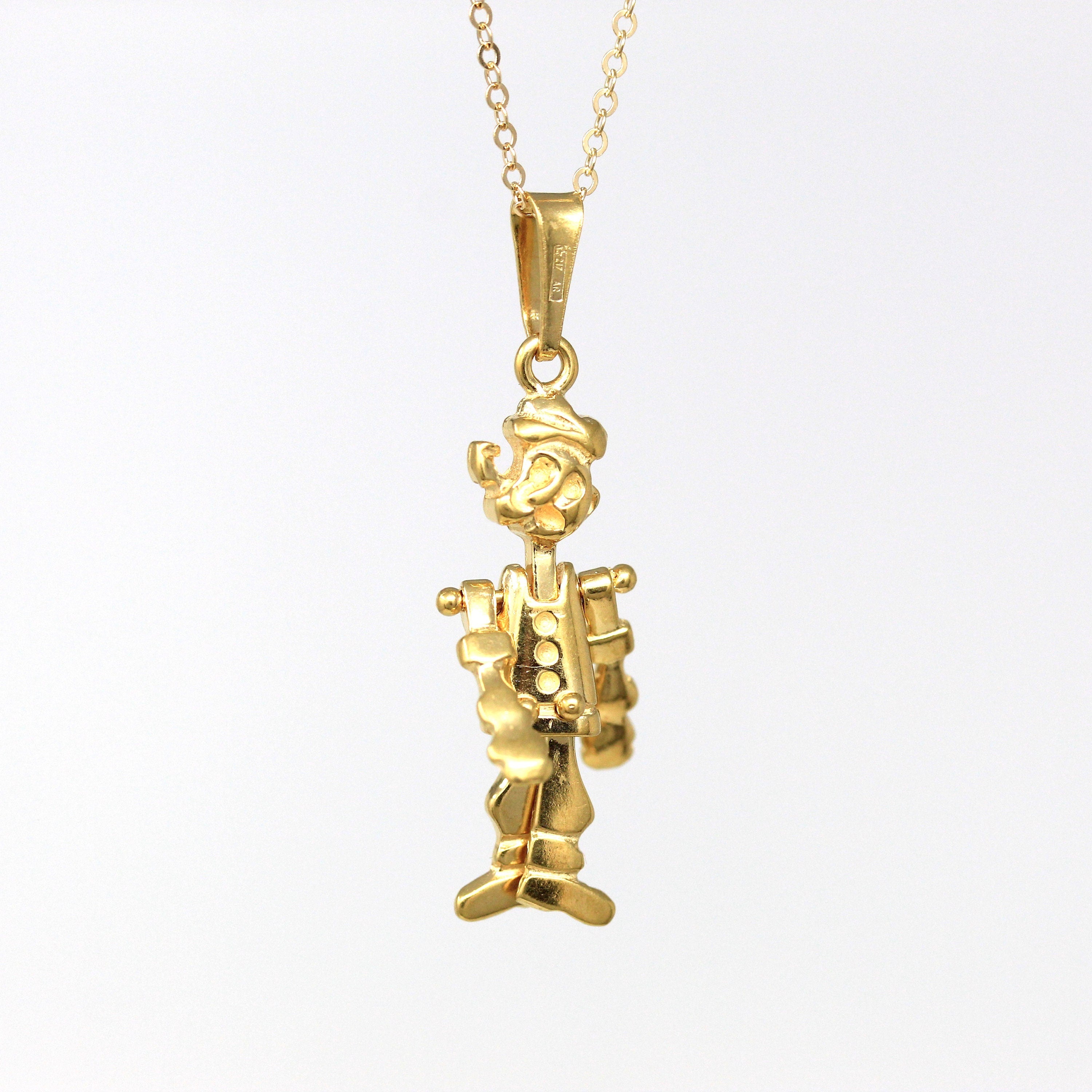 Articulated Popeye Charm - Estate 18k Yellow Gold The Sailor Pendant Necklace - Vintage Circa 1980s Era Italy Domenico Tavanti 80s Jewelry