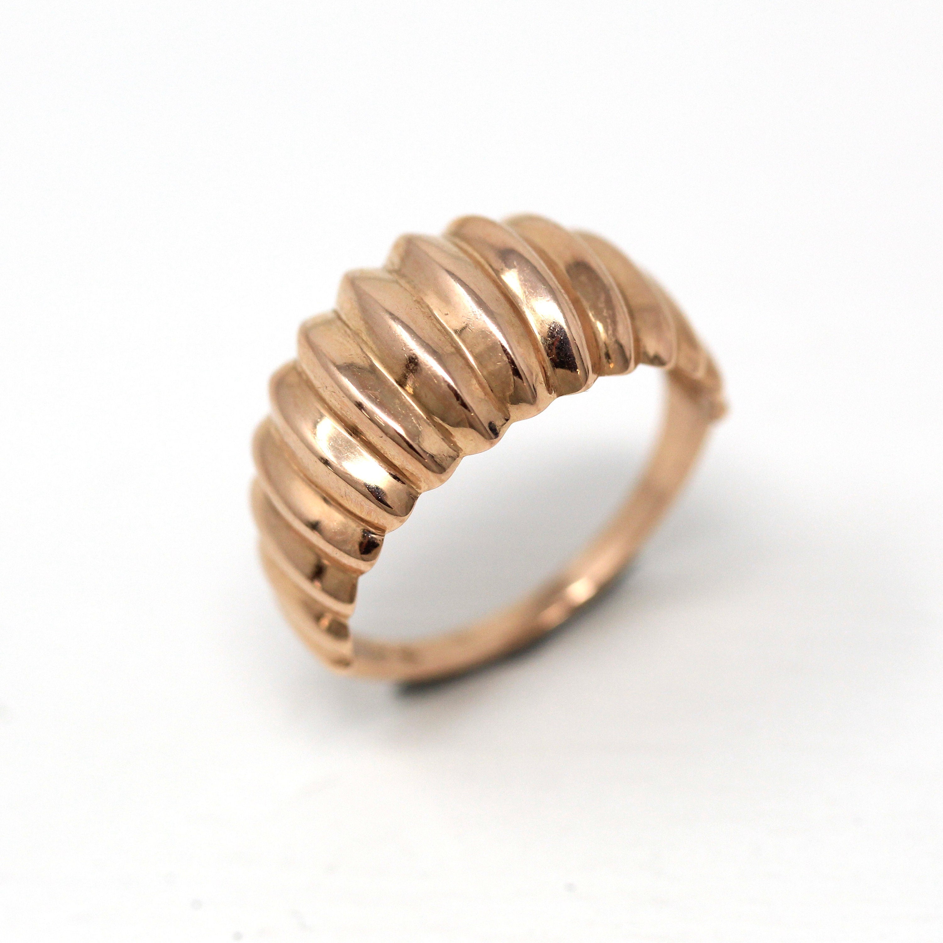 Estate Dome Ring - Vintage 14k Rose Gold Classic Polished Puffy Geometric Dome Style - Modern Circa 1980s Size 8 Unisex Fine 80s Jewelry