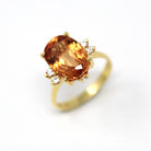 Orange Topaz Ring - Modern 18k Yellow Gold Oval Faceted 4.87 CT Genuine Gemstone - Estate Circa 2000's Era Size 5 1/4 Diamonds Fine Jewelry