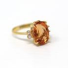 Orange Topaz Ring - Modern 18k Yellow Gold Oval Faceted 4.87 CT Genuine Gemstone - Estate Circa 2000's Era Size 5 1/4 Diamonds Fine Jewelry