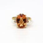 Orange Topaz Ring - Modern 18k Yellow Gold Oval Faceted 4.87 CT Genuine Gemstone - Estate Circa 2000's Era Size 5 1/4 Diamonds Fine Jewelry