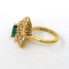 Gemstone Cocktail Ring - Vintage 22k Yellow Gold Genuine .75 CT Emerald & Diamond Gems - Circa 1980s Statement Halo Fine Jewelry W/ Report