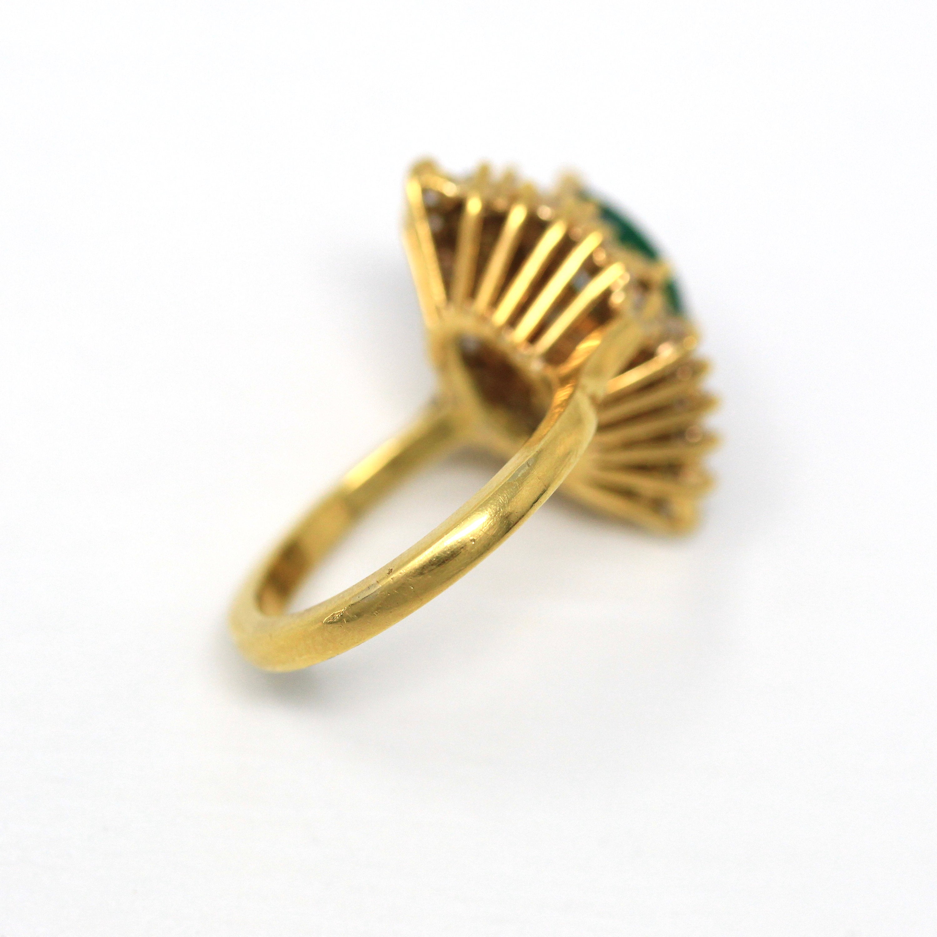 Gemstone Cocktail Ring - Vintage 22k Yellow Gold Genuine .75 CT Emerald & Diamond Gems - Circa 1980s Statement Halo Fine Jewelry W/ Report