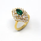 Gemstone Cocktail Ring - Vintage 22k Yellow Gold Genuine .75 CT Emerald & Diamond Gems - Circa 1980s Statement Halo Fine Jewelry W/ Report