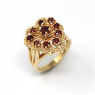 Vintage Garnet Heart Ring - 14k Yellow Gold Genuine Red Gemstone Cluster Statement - Retro 1960s Size 7.5 January Birthstone Fine Jewelry