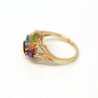 Rainbow Gemstone Ring - Modern 10k Yellow Gold Genuine CT Multi Color Gems - Estate 2000s Size 6 Fine Citrine Topaz Garnet Peridot Jewelry