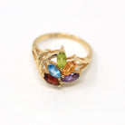 Rainbow Gemstone Ring - Modern 10k Yellow Gold Genuine CT Multi Color Gems - Estate 2000s Size 6 Fine Citrine Topaz Garnet Peridot Jewelry