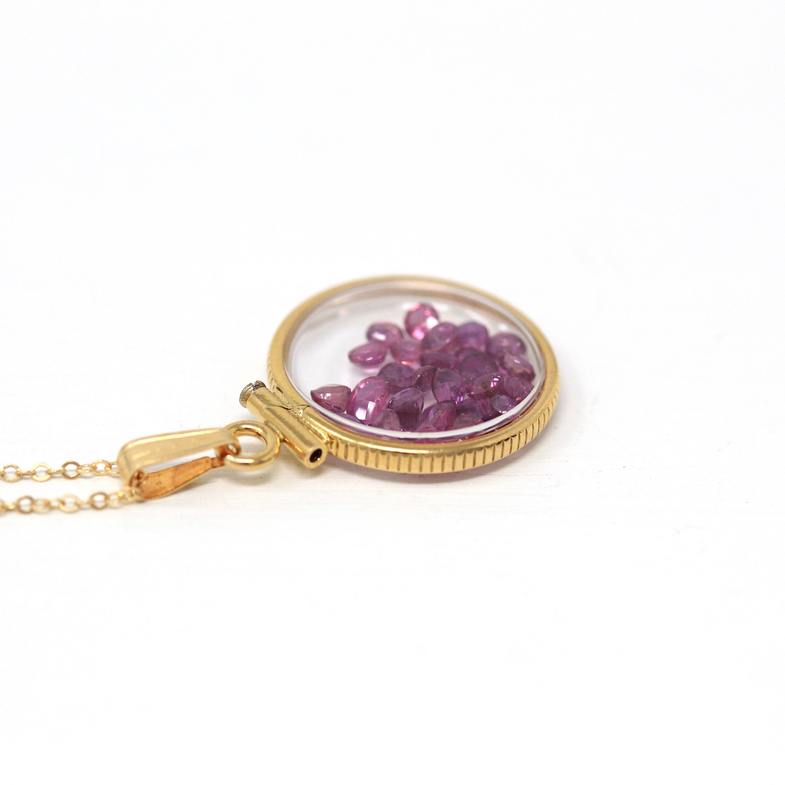 Ruby Shaker Locket - Handcrafted 14k Gold Filled Brand New Pendant Necklace - Genuine 2.5 CTW Reddish Pink Gemstones July Birthstone Jewelry