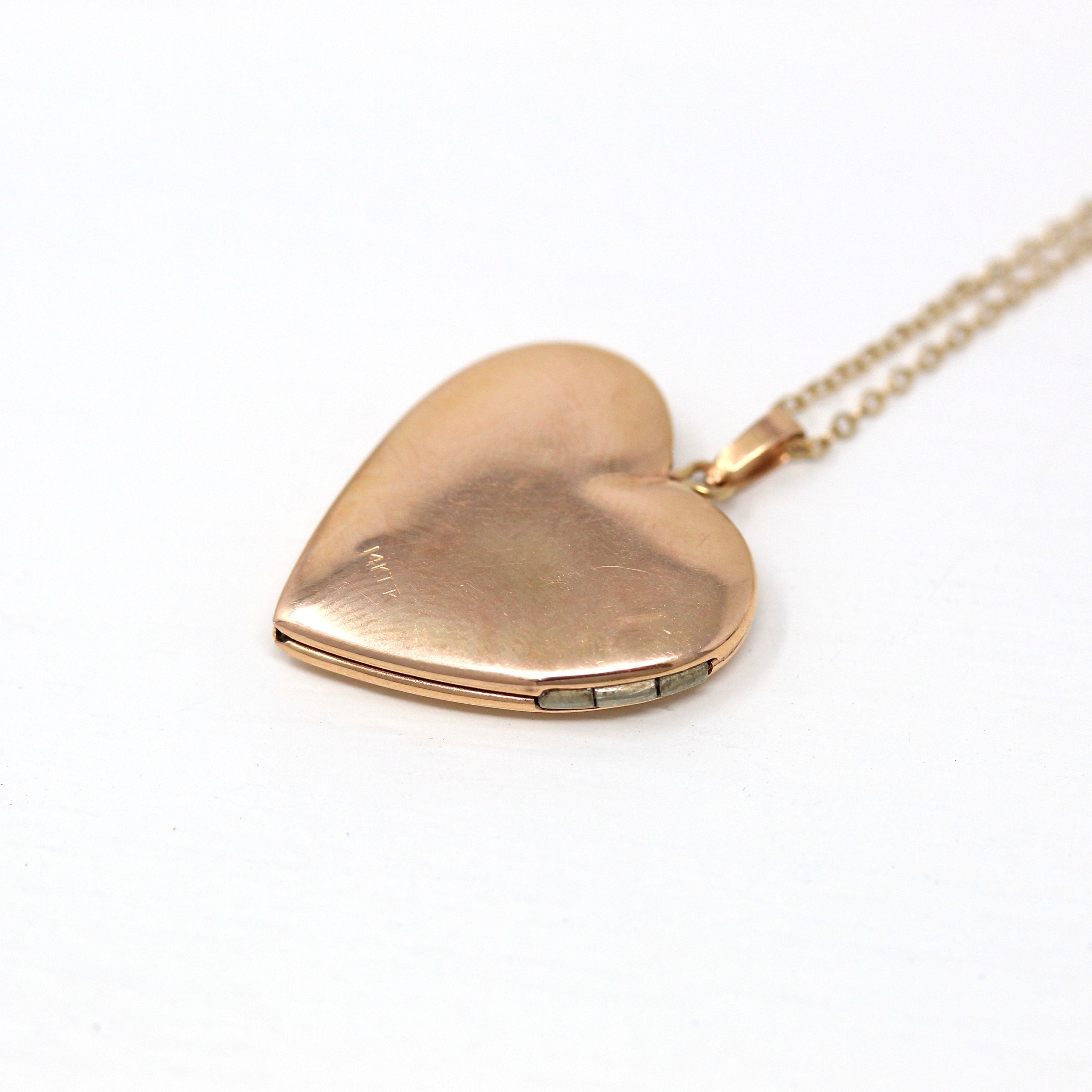 Modern Heart Locket - Estate 14k Rose Gold Genuine Diamond Necklace Pendant - Circa 2000's Era Photograph Keepsake Fine Celestial Jewelry