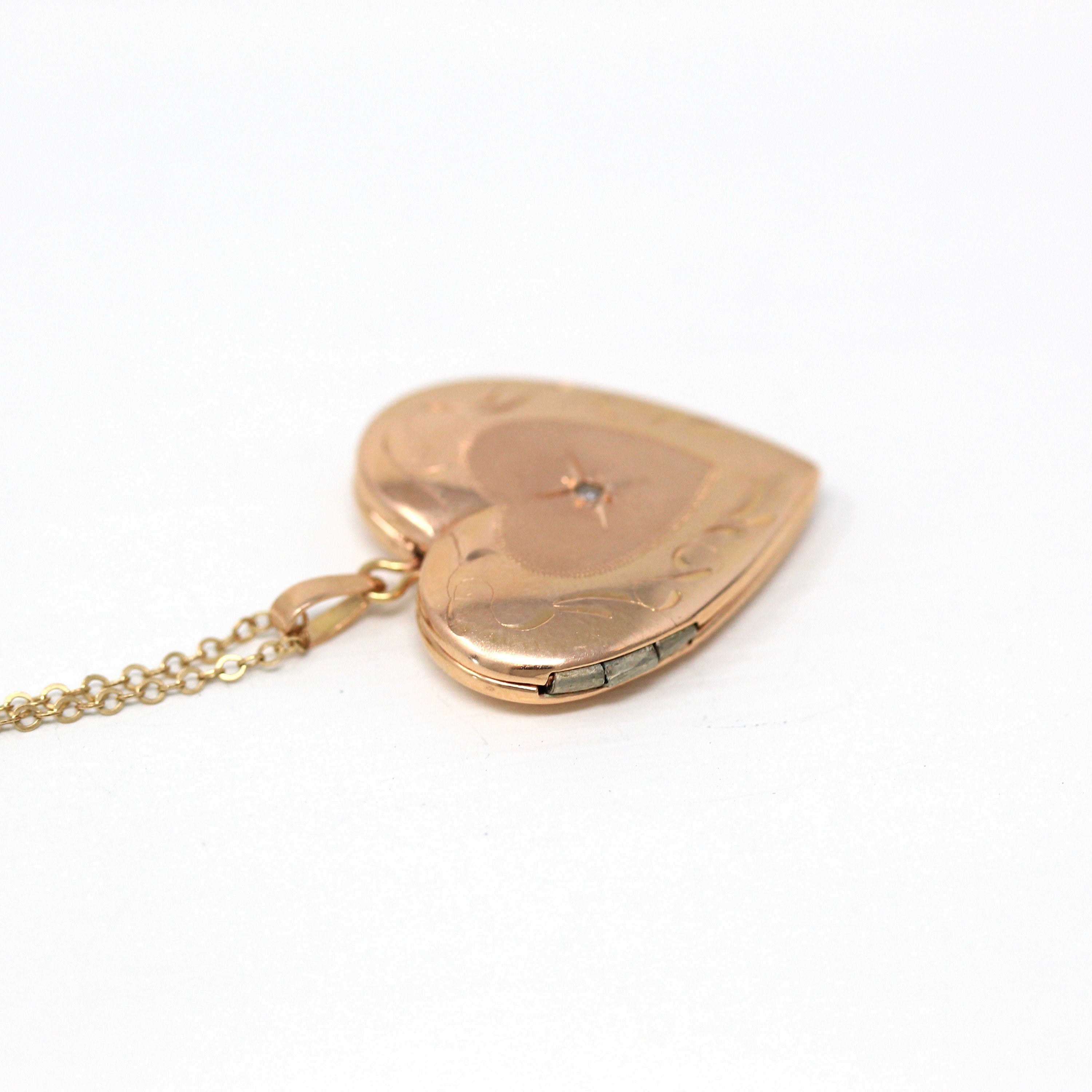 Modern Heart Locket - Estate 14k Rose Gold Genuine Diamond Necklace Pendant - Circa 2000's Era Photograph Keepsake Fine Celestial Jewelry