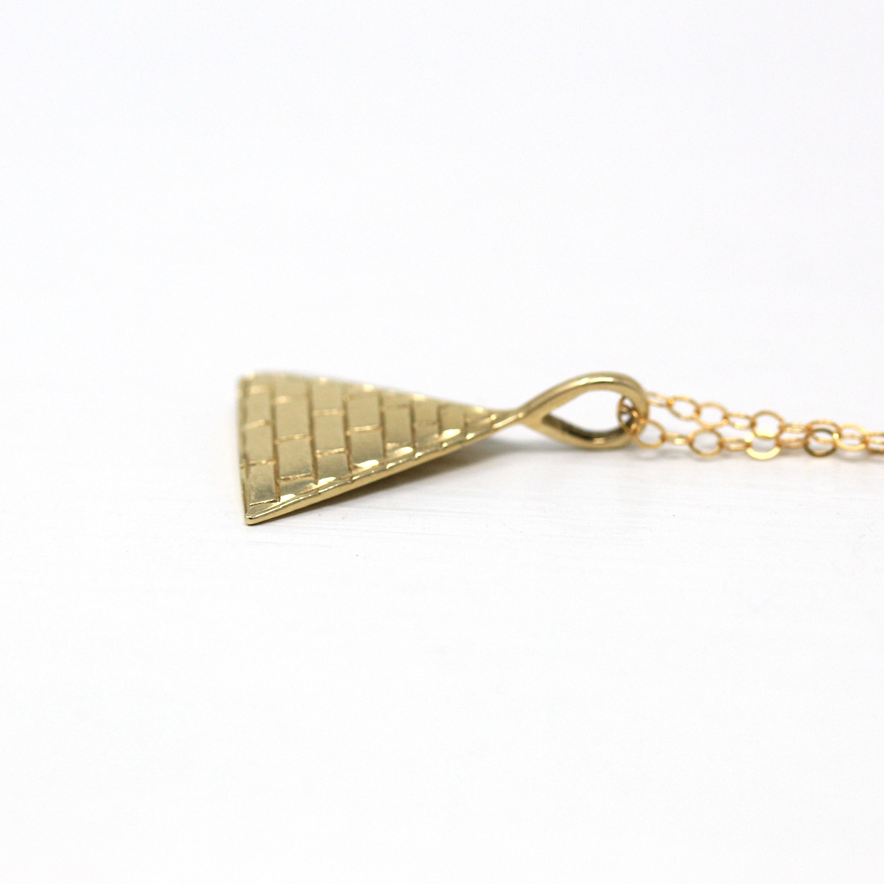 Sale - Estate Pyramid Charm - Modern 14k Yellow Gold Flat Pendant Necklace - Estate 2000s Ancient Egypt Egyptian Revival Historical Jewelry