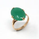 Simulated Jade Ring - Retro 18k Yellow Gold Large Oval Green Glass Cabochon Stone - Vintage Circa 1960s Era Size 7.5 Statement Fine Jewelry