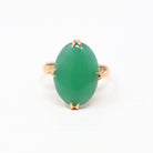 Simulated Jade Ring - Retro 18k Yellow Gold Large Oval Green Glass Cabochon Stone - Vintage Circa 1960s Era Size 7.5 Statement Fine Jewelry